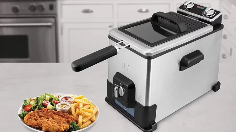 Kalorik 4.2 Qt. XL Deep Fryer with Oil Filtration Stainless Steel Banner Photo